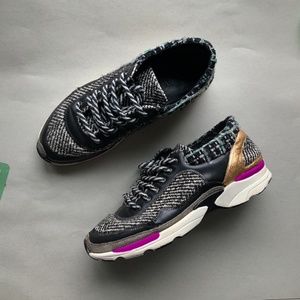 Chanel Black Tweed And Leather Lace Up Sneakers S… - image 1